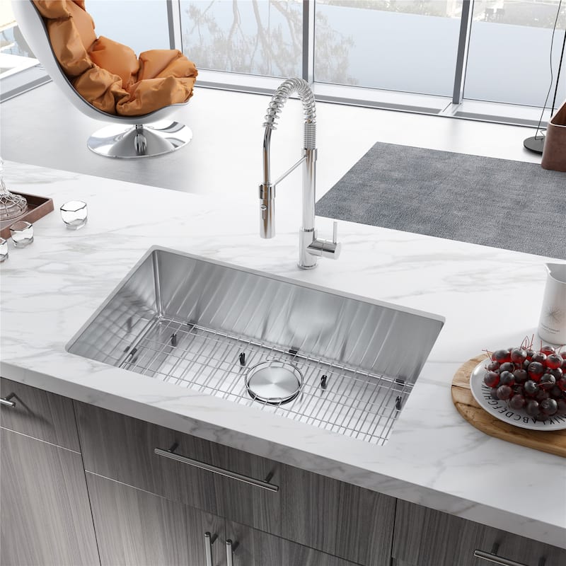 Easygo 304 Premium Stainless Steel Single Bowl 30'' x 18'' x 9'' Undermount Handmade Kitchen Sink - 18*30*9 - 18*30*9 - Clear