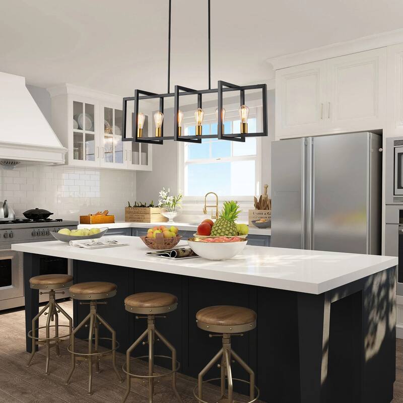 Black or Gold Farmhouse Rustic Kitchen Island Pendant Chandelier for Dining Room