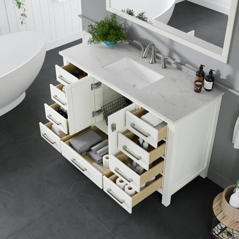 Eviva Aberdeen 48"W Bath Vanity with White Carrara Quartz Top