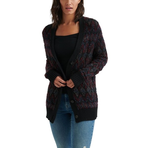 Lucky Brand Women's Sweater Black Size XL Button Front Cardigan