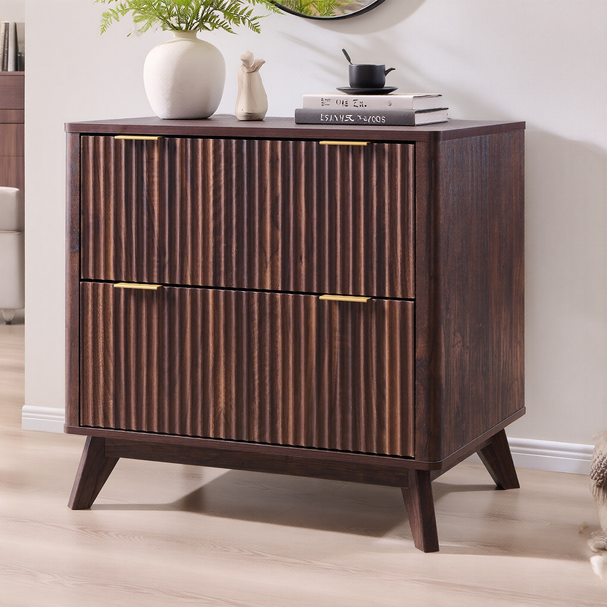 Modern Fluted 2 Drawer Lateral File Cabinet, Office Storage Cabinet