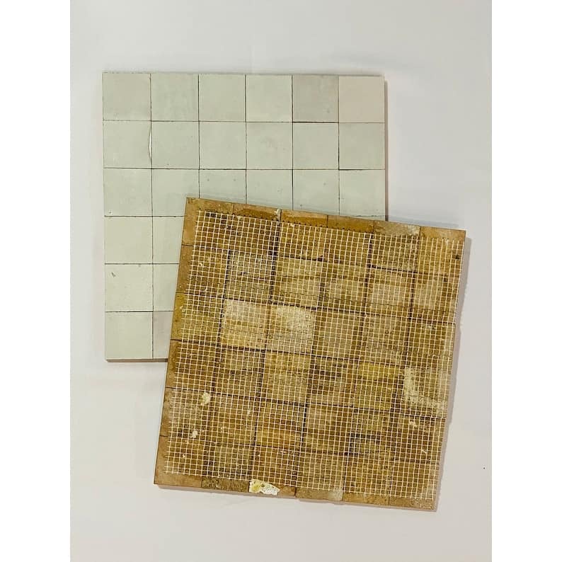 Contemporary Zellige Panels, 12"x12"x1/2", Squares in Off-White