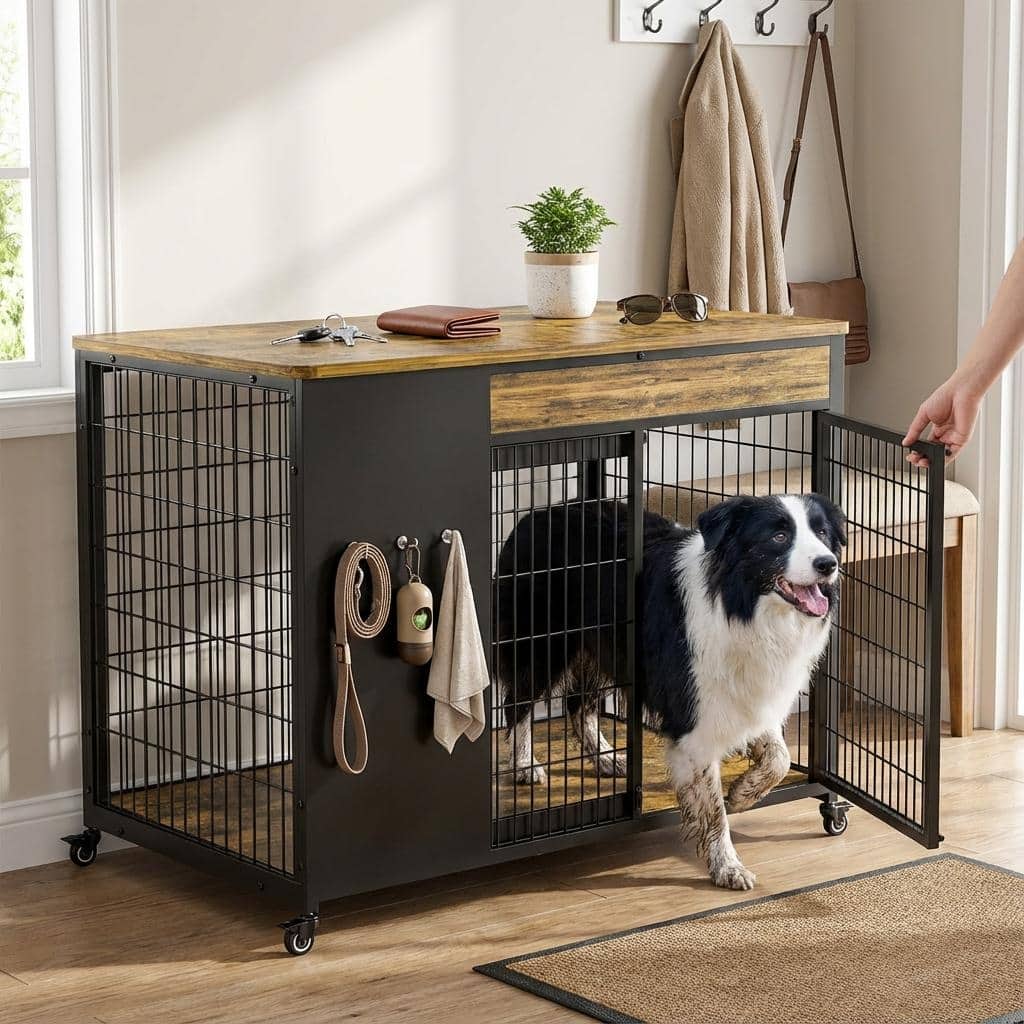 38" 2-Door Dog Crate Furniture for Medium/Large Breed