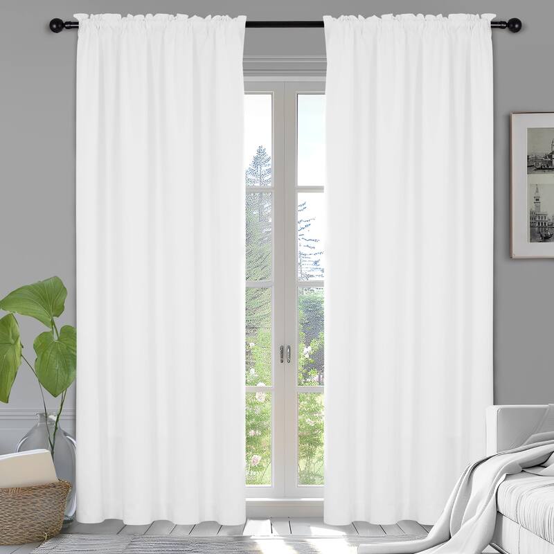 White Curtains Rod Pocket Blackout Drapes 2 Panel