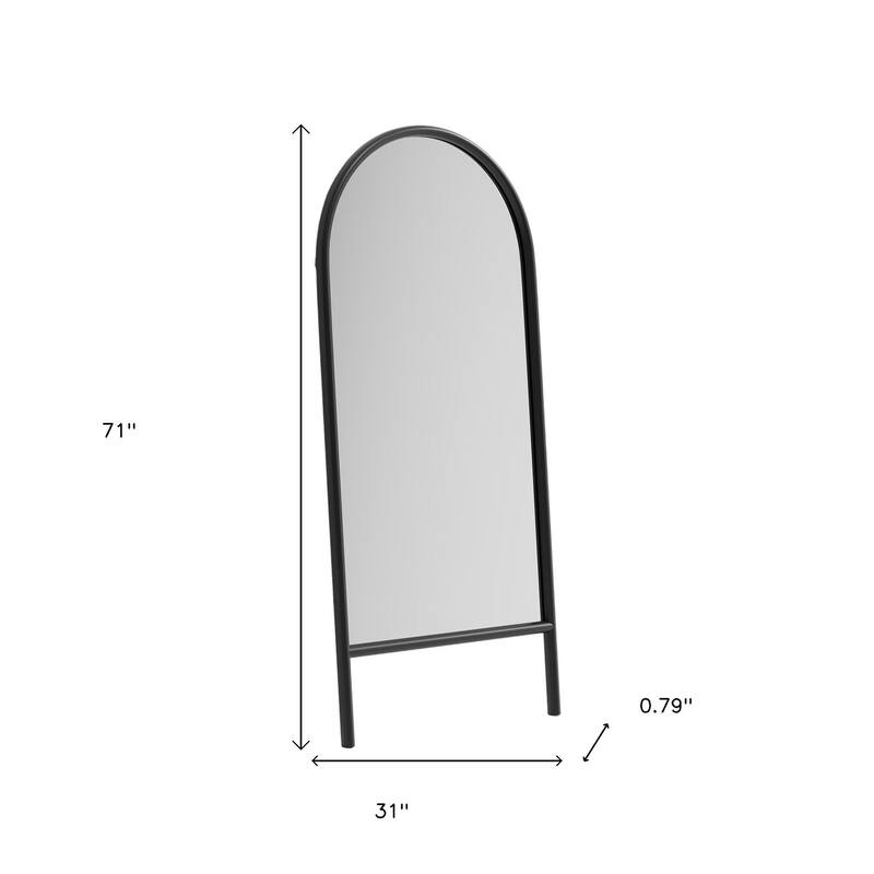HomeRoots 71" Black Solid Wood Arch Freestanding Framed Full Length Mirror - 31.00 in. x 71.00 in. x 0.79 in.