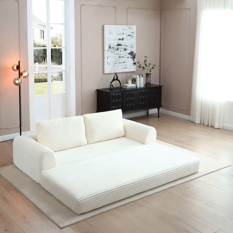 Modern Corduroy Sleeper Couch , Futon Modular Upholstered Boneless Sofa