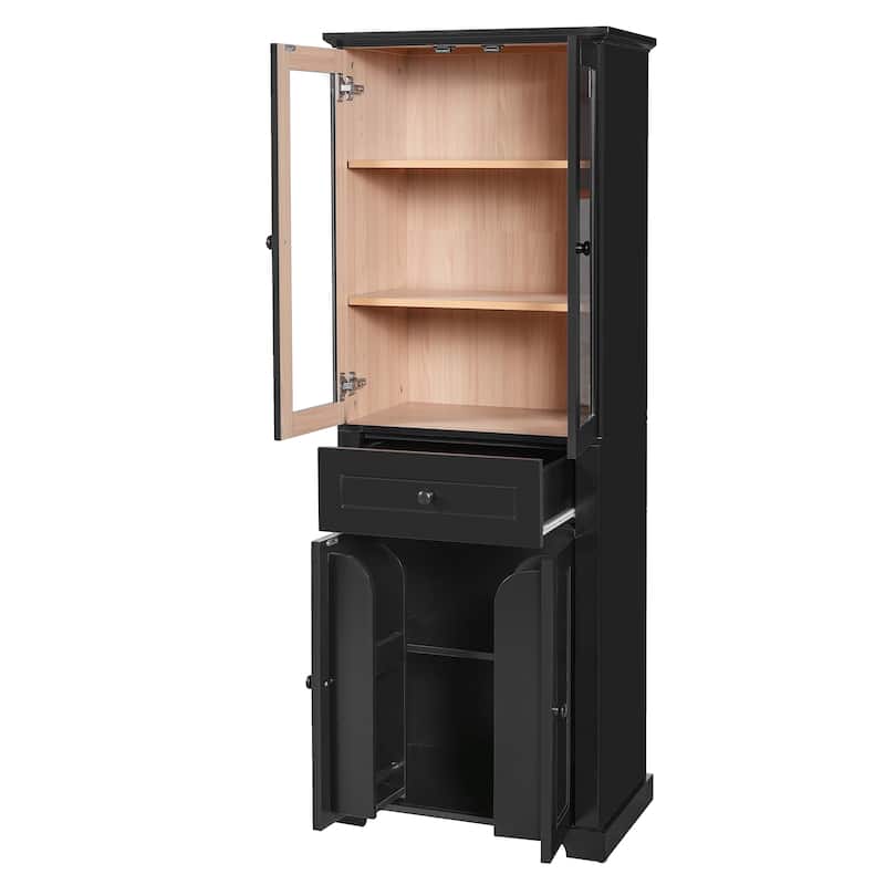 GDFStudio - Mary 63" Tall Bathroom Storage Cabinet with Glass Doors, Two Drawers, and Adjustable Shelves