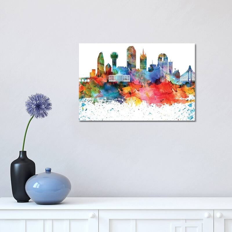 iCanvas "Dallas Colorful Watercolor Skyline" by WallDecorAddict Canvas Print - 12x18x1.5