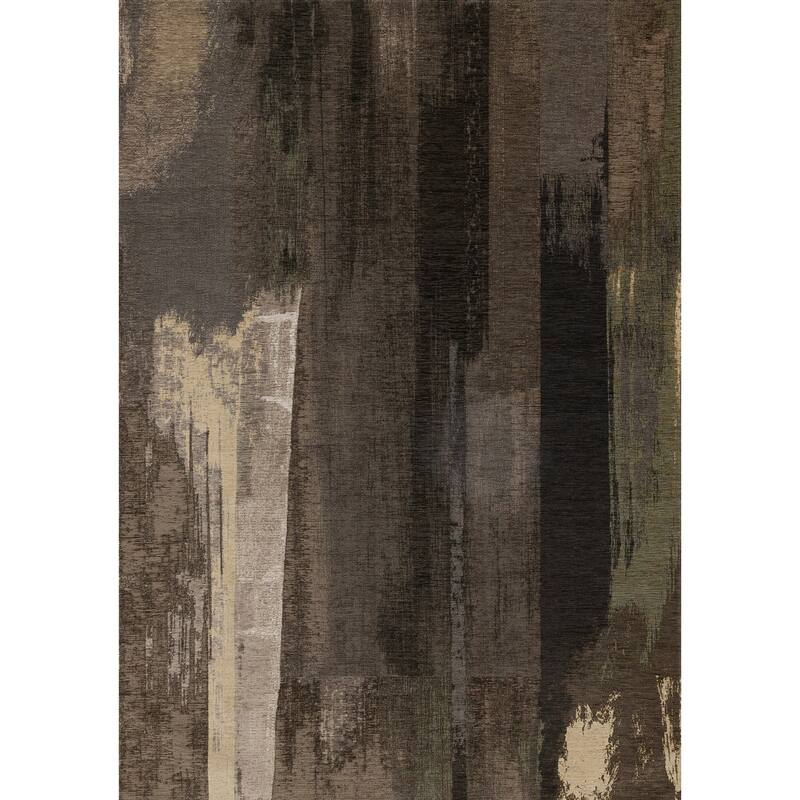 Kylie Collection - Distressed Brush Strokes Brown Black Area Rug - 5'1" x 7'7"
