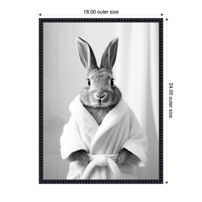 Kate and Laurel Sylvie Bunny Bathroom Art Towel Robe Black and White Framed Canvas by The Creative Bunch Studio