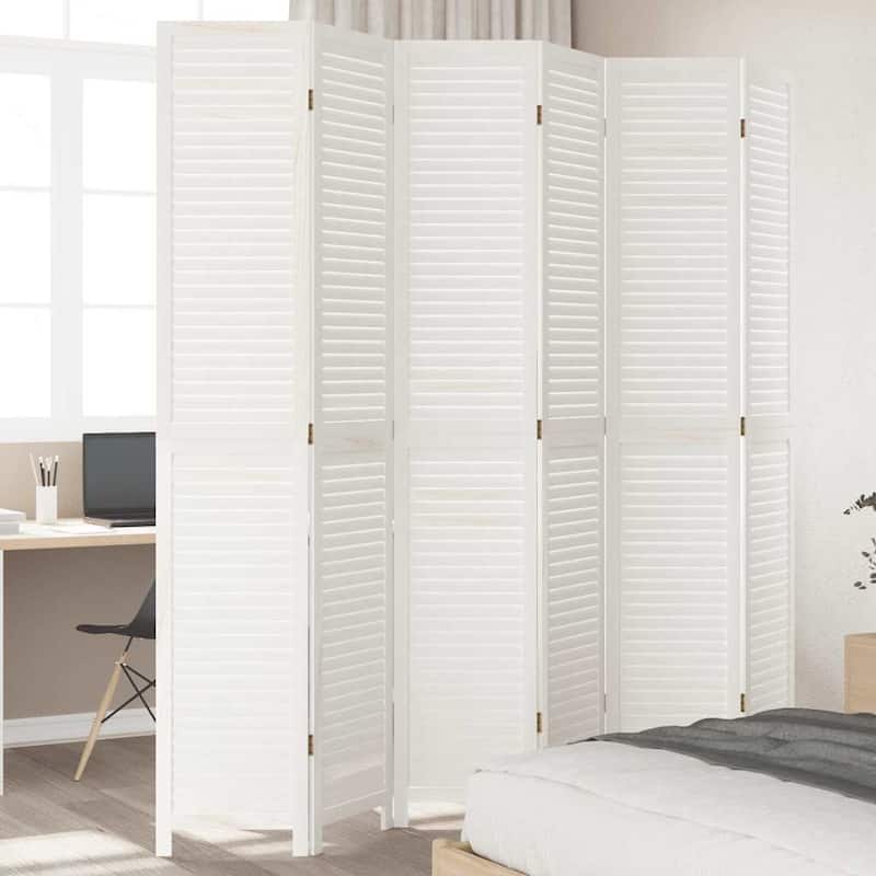 vidaXL Room Divider Privacy Screen Living Room White Solid Wood Paulownia - 15.7" x 86.6"/ 6