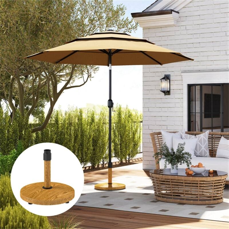 Outsunny Concrete-Filled Metal Umbrella Base, Distressed Yellow, Adjustable Pads, Supports Poles - Φ18.9" x 17.3" H