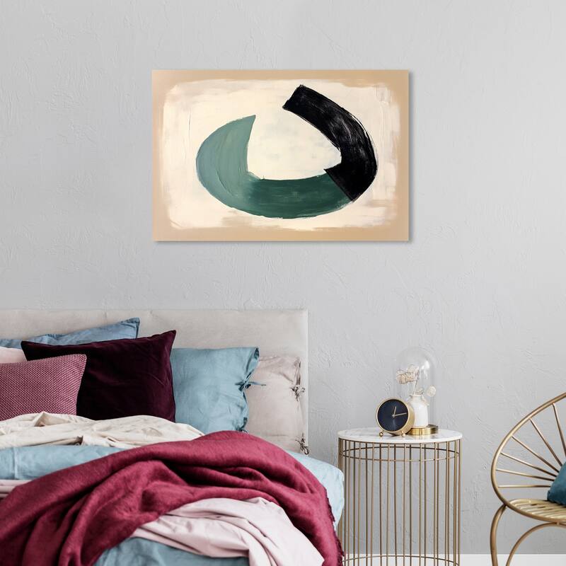 Wynwood Studio Canvas Abstract Horseshoe Shape Green and Dark Green Modern & Contemporary Wall Art Canvas Print - 36 x 24