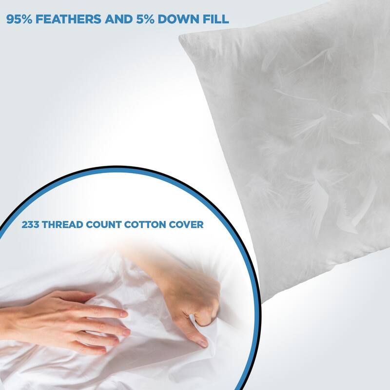 Set of 2 Decorative Throw Pillow Insert, Down and Feathers Fill 100% Cotton Cover Square Pillow Insert