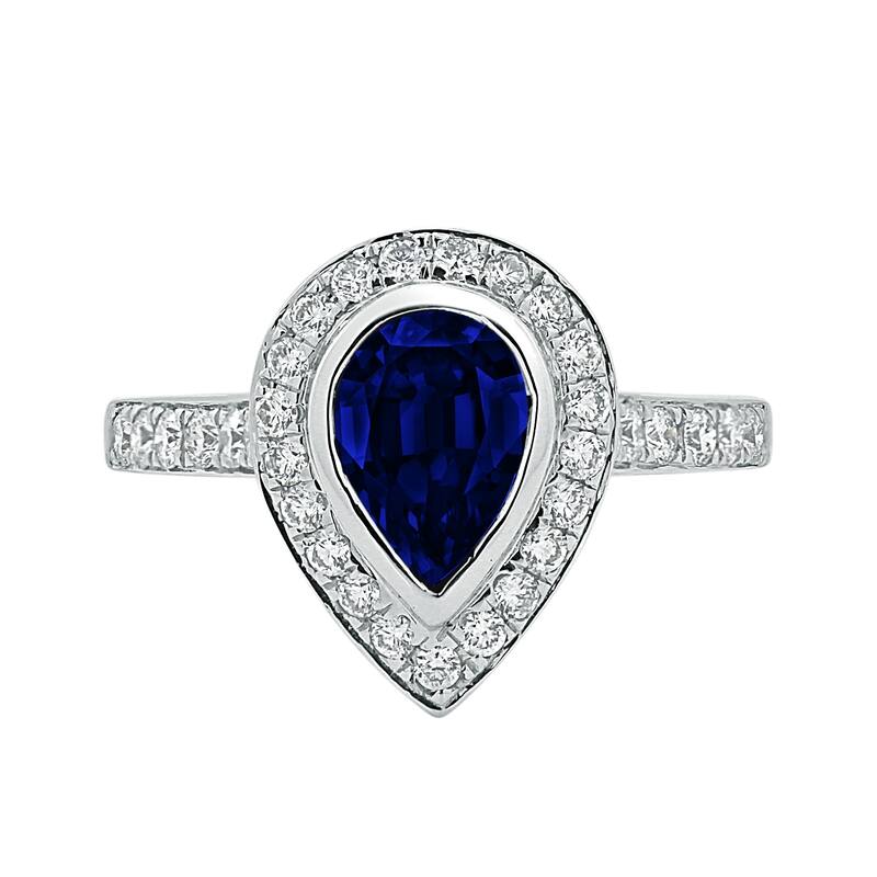 Auriya 18k Gold 1 1/5ct Pear-cut Sapphire Halo Diamond Engagement Ring 5/8ct TDW