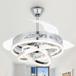 Cusp Barn 42" Retractable Ceiling Fan with Lights and Remote DIY Shape Fandelier Modern Silent DC Motor LED Ceiling Light