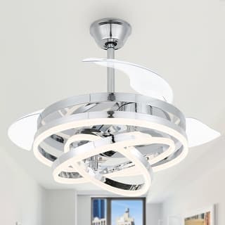 Cusp Barn 42" Retractable Ceiling Fan with Lights and Remote DIY Shape Fandelier Modern Silent DC Motor LED Ceiling Light