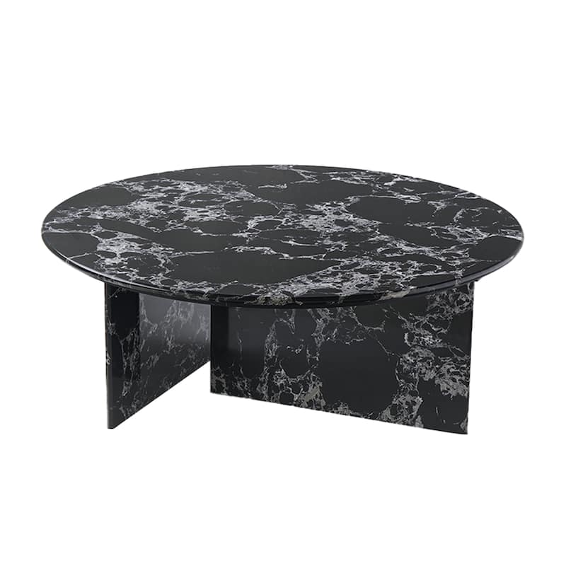 Modern Round Faux Marble Coffee Table, 33.46" Circle Center Table Tea Table for Living Room.