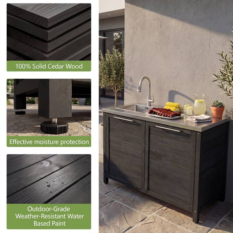 Modular Outdoor Kitchen Island Set, 100% Solid Wood BBQ Cabinet , Patio Kitchen Bar Table