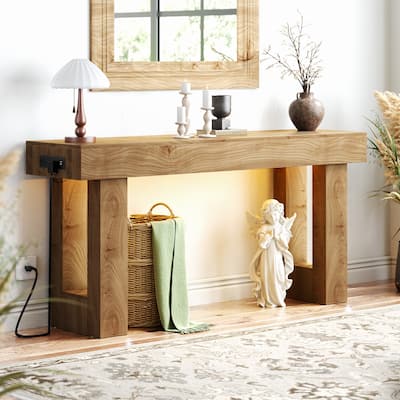 63'' Console Table with Motion Sensor Light and Charging Station, Modern Farmhouse Entryway Table