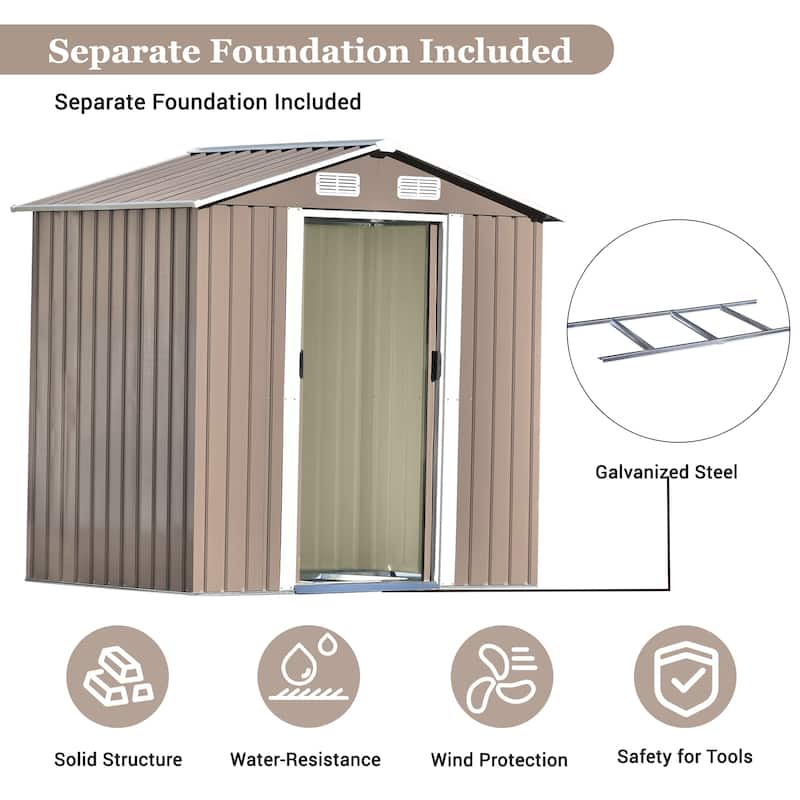 6.4 ft. W x 4.3 ft. D Brown Metal Shed with Double Door (27.52 sq. ft.)