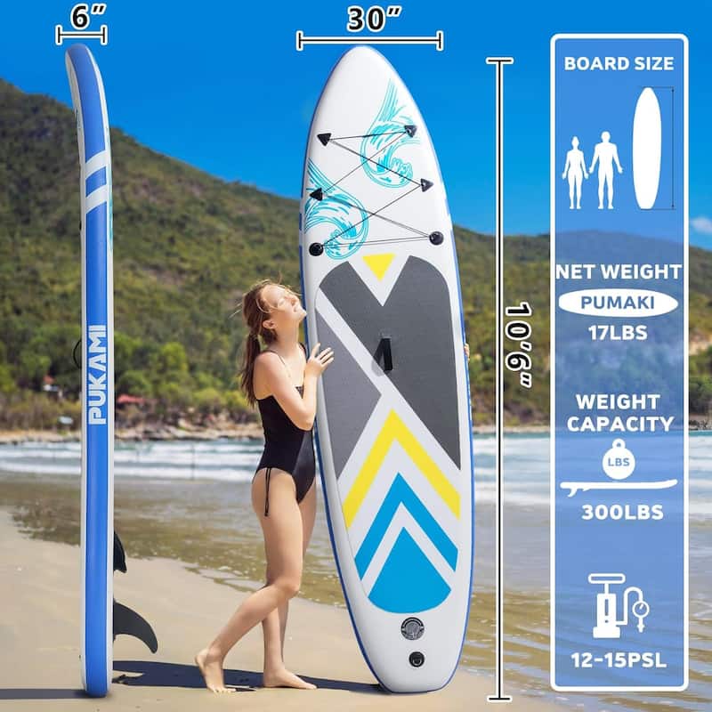 BOSSIN Inflatable Paddle Board for Adults,10.6' Stand Up Paddle Board with Premium SUP Accessories & Carry Bag,Paddle,Pump,Leash