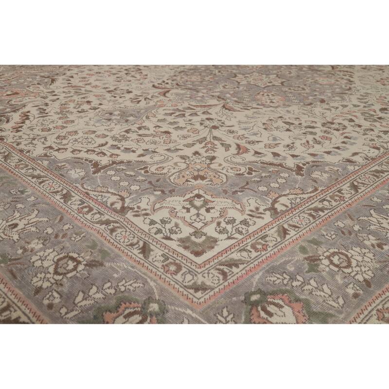 Tabriz Persian Vintage Rug Bedroom Hand-Knotted Wool Carpet - 8'5" x 11'2"