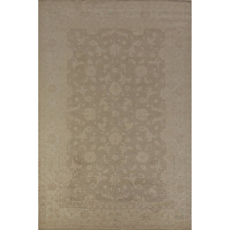 Hand Knotted Oriental 100% Wool Carpet Transitional All-Over Brown Oushak Area Rug - 9' 8'' X 6' 8''