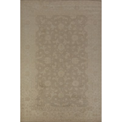 Hand Knotted Oriental 100% Wool Carpet Transitional All-Over Brown Oushak Area Rug - 9' 8'' X 6' 8''