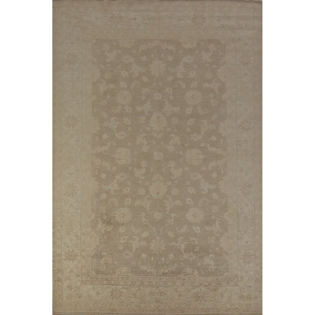 Hand Knotted Oriental 100% Wool Carpet Transitional All-Over Brown Oushak Area Rug - 9' 8'' X 6' 8''