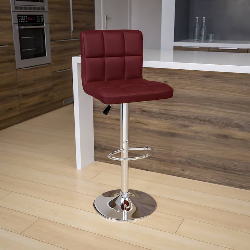 Contemporary Quilted Vinyl Adjustable Height Barstool with Chrome Base