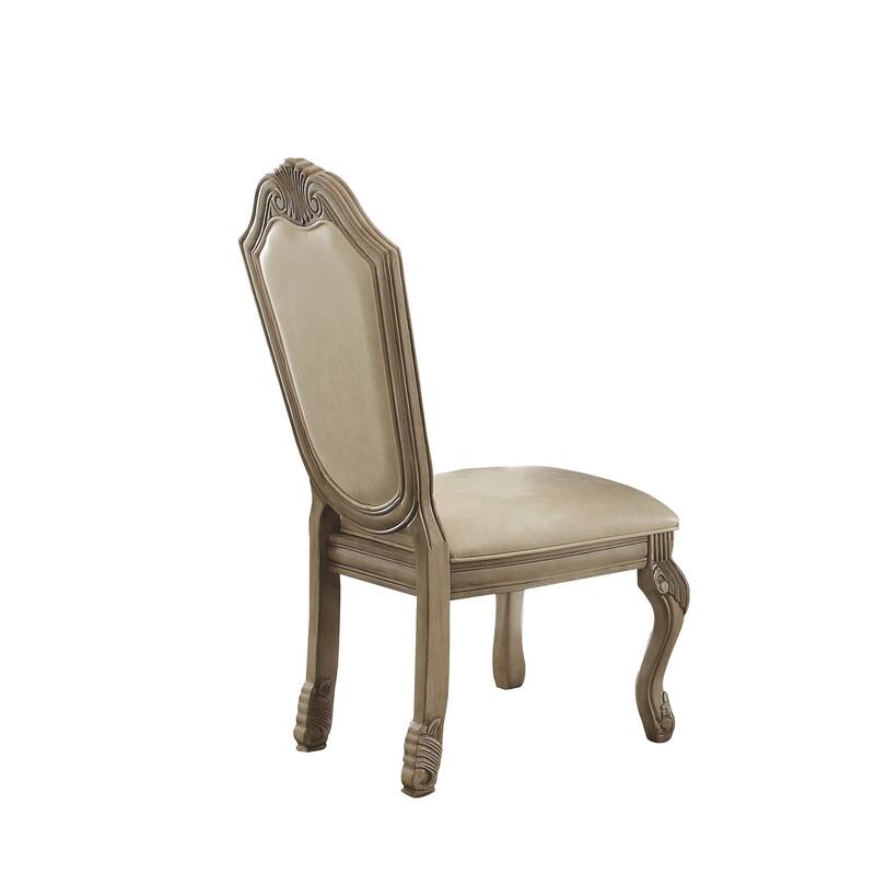 HomeRoots Set of Two Antiqued White Upholstered Faux Leather Dining Side Chairs - 23 in. x 45 in. x 29 in.