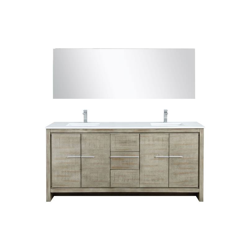 Lafarre 30 in W x 20 in D Rustic Acacia Bath Vanity, White Quartz Top, Brushed Nickel Faucet Set and 28 in Mirror