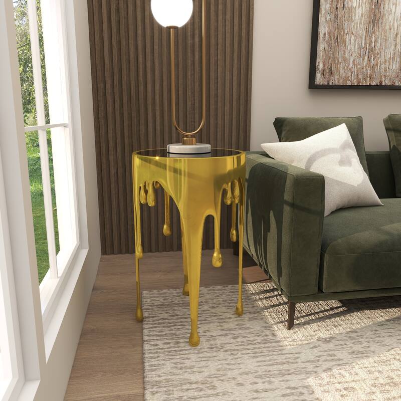 Aluminum Metal Accent, Console, and Coffee Table Collection with Drip Melting Design and Smoke Shaded Glass Top Multiple Colors