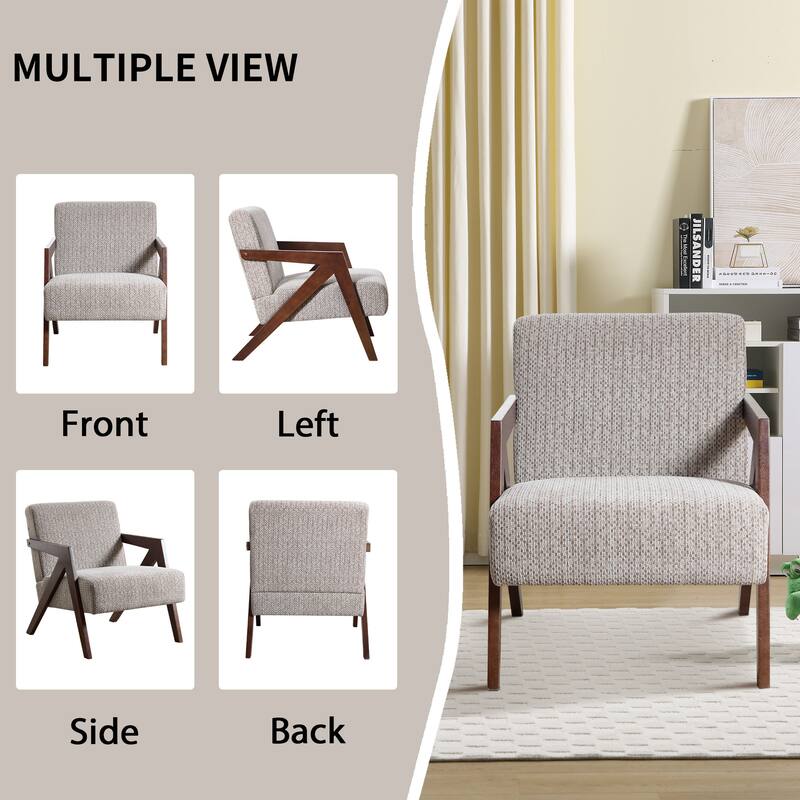 Accent Chair with Wood Frame, Upholstered Reading Armchair with Soft Linen Fabric, Accent Chair for Living Room Bedroom