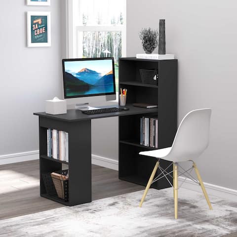 HOMCOM Modern Compact Computer Desk with 6-Tier Storage Shelves Combo, Writing Table Workstation with Bookshelf for Home Office