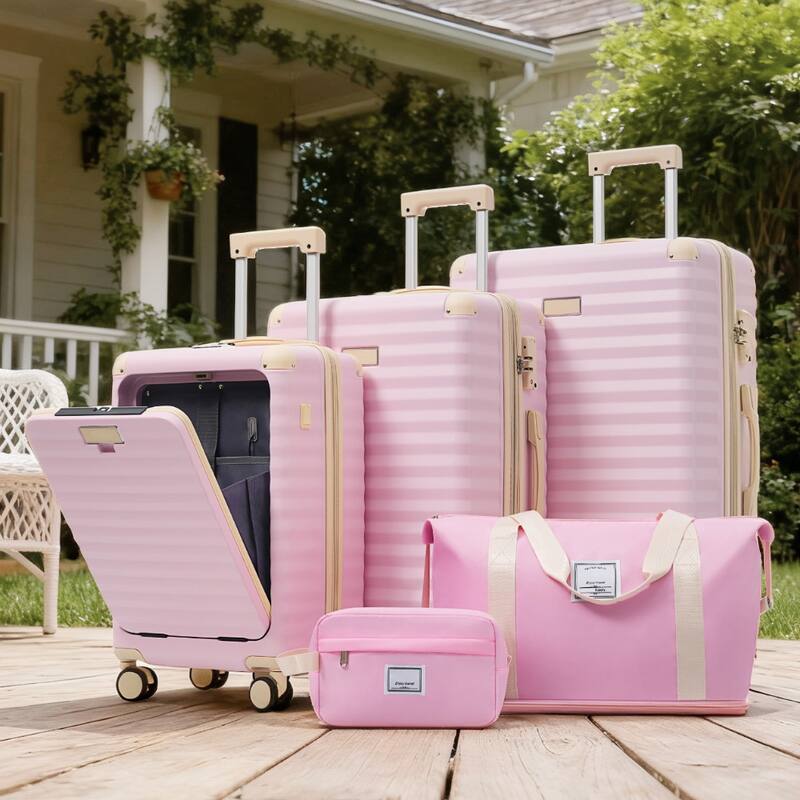Luggage Sets 5 Piece with Front Opening, Hardside Expandable Carry on Suitcase, with Spinner Wheels, TSA Lock, USB Port