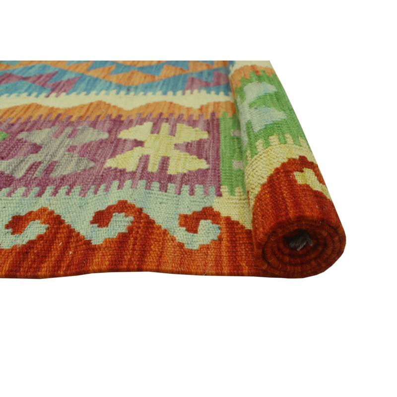 Hand-Woven Sangat Kilim Rickie Rust/Purple Rug - 3'6" x 4'11"