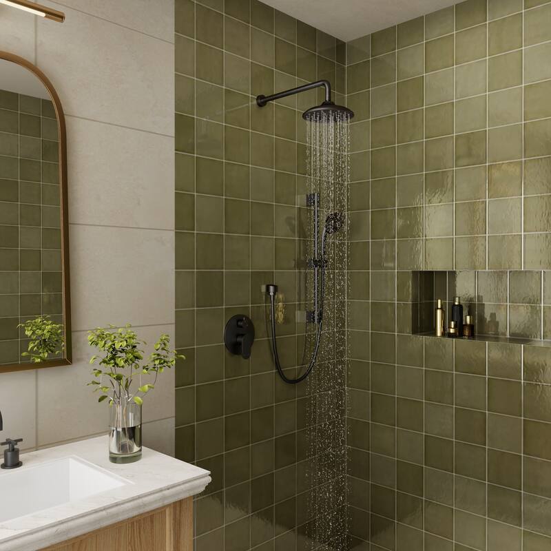 4-Spray Wall Mount Dual Fixed and Handheld Shower Head with Adjustable Slide Bar and Pressure-Balanced Valve