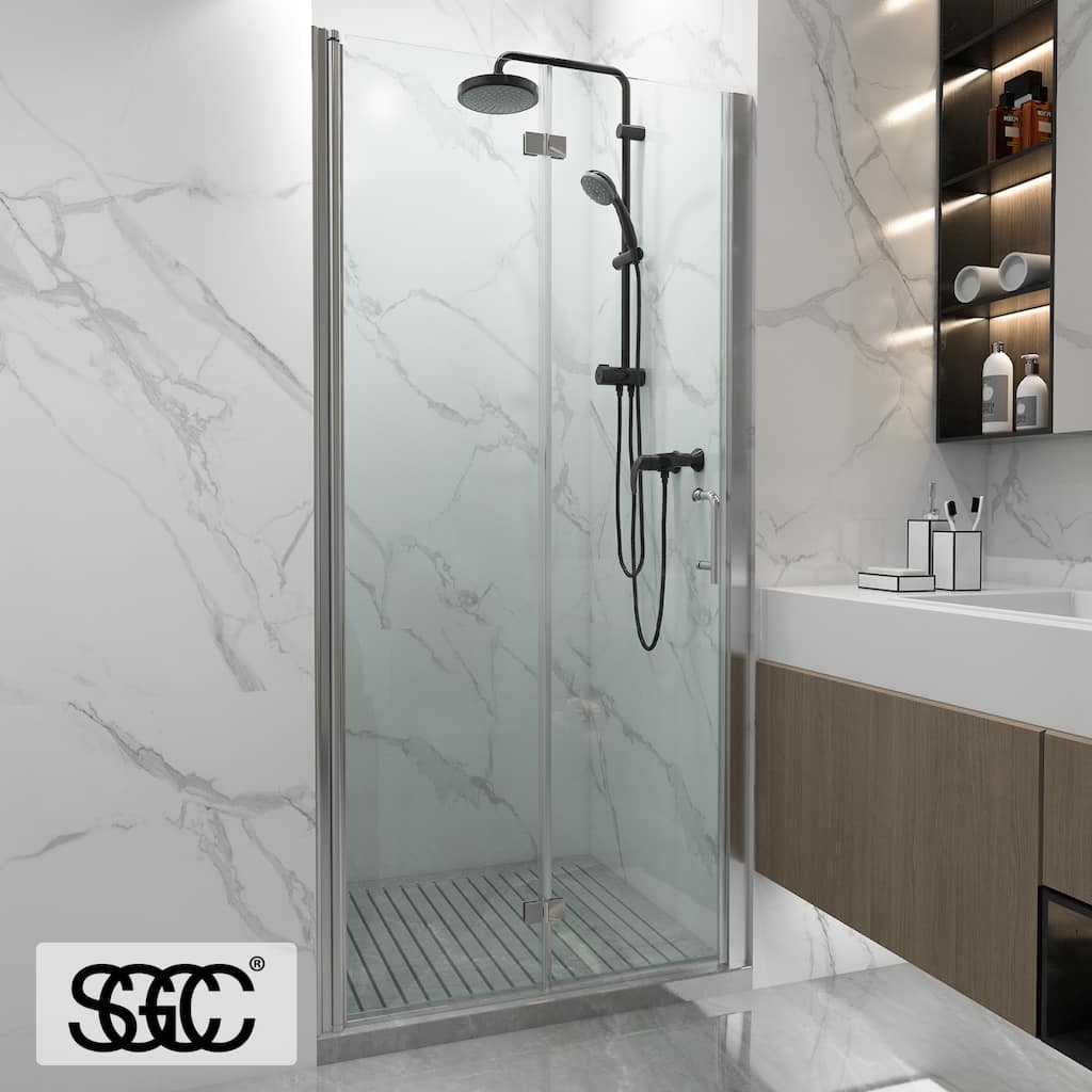 ExBrite 36'' x 72'' Shower Door Frameless Hinged Bifold Panel Designed Glass Door,Thick Tempered Glass,Reversible Installation