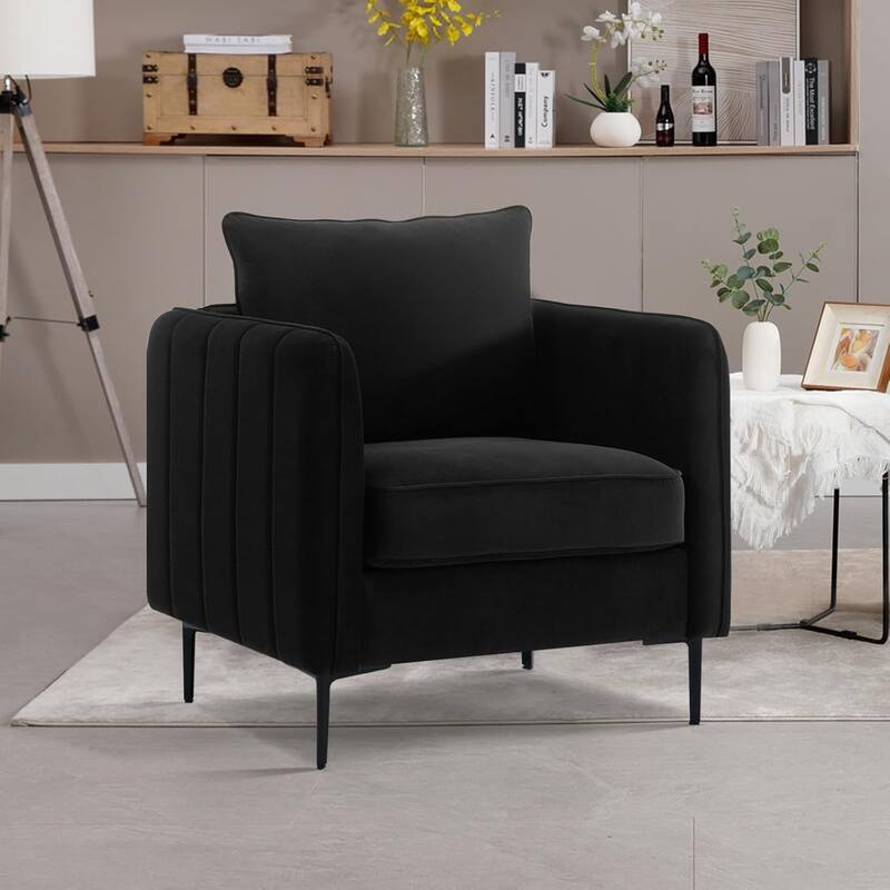 Mid-Century Modern Armchair with 1 Pillow and Metal Legs for Bedroom
