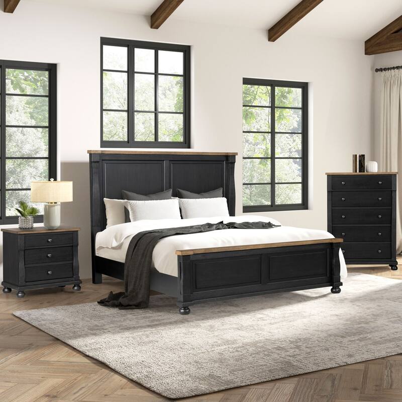 Furniture of America Lucan II 3-Piece Farmhouse Black Solid Wood Panel Bedroom Set