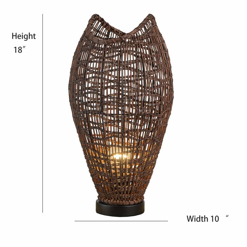 Kyoto 1-Light Rattan Table Lamp, Coastal Boho Japandi - Handwoven - 18" Tall
