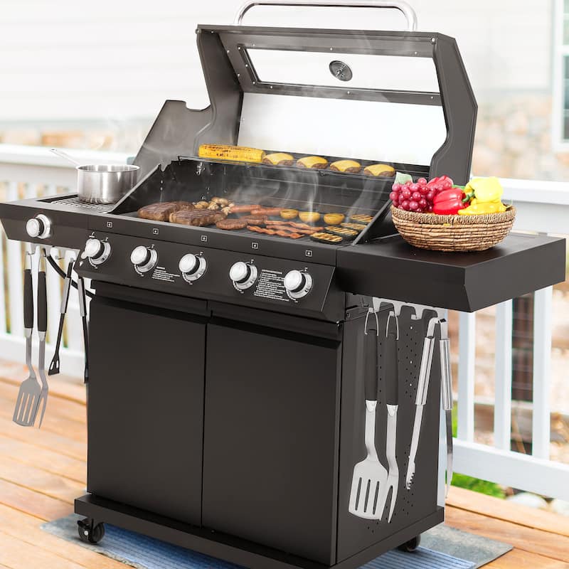 Royal Gourmet 5-Burner Gas Grill with Infrared Side Burner, including a Brush