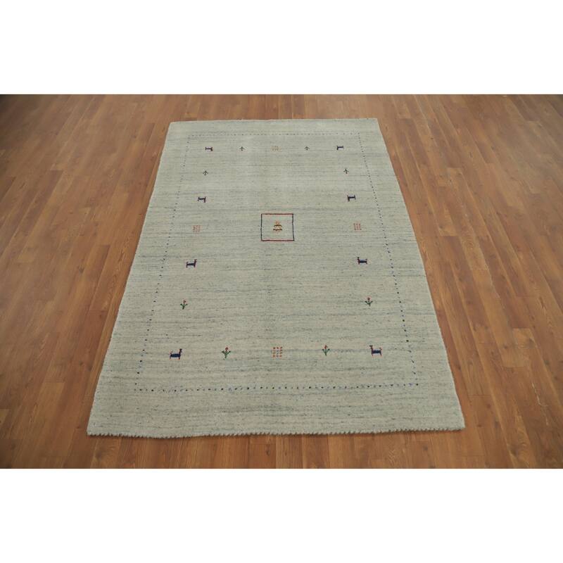 Hand Knotted Oriental 100% Wool Carpet Tribal Animal Pictorial Beige & Ivories Gabbeh Area Rug - 5' 11'' X 4' 1''
