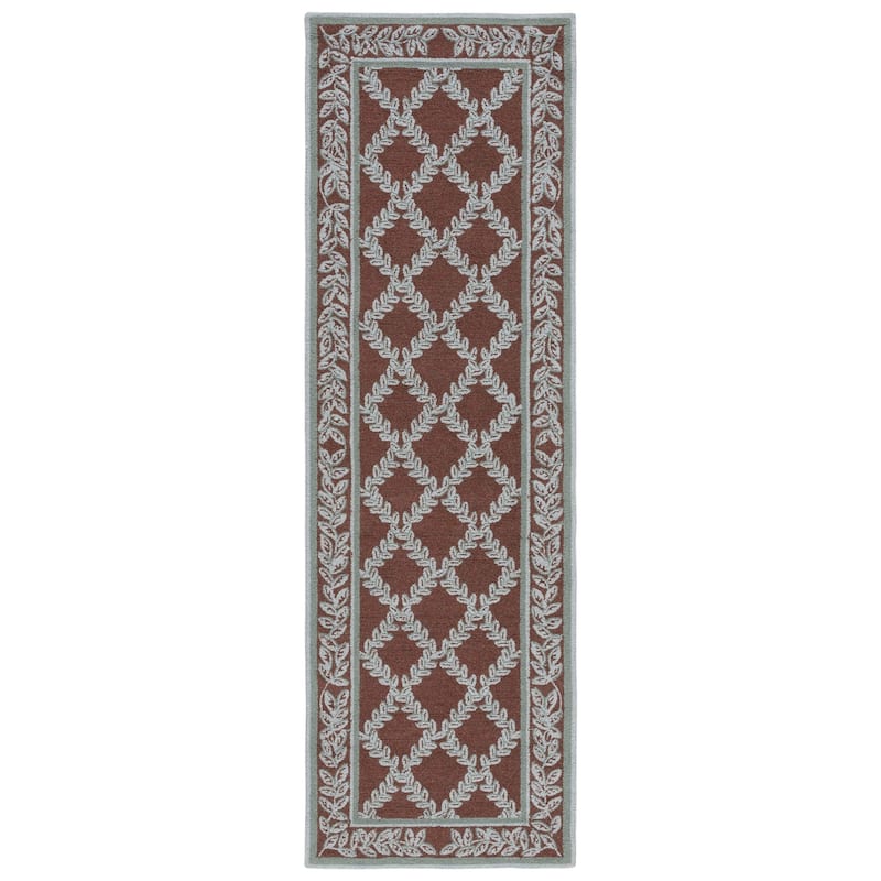 SAFAVIEH Handmade Chelsea Sunstripe Trellis French Country Wool Rug - 2'6" x 8' Runner - Brown/Blue