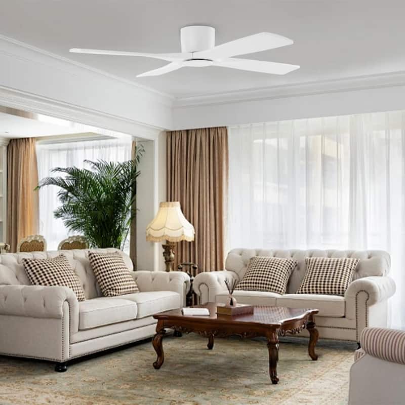 WINGBO 54" DC Flush Mount Ceiling Fan with Remote - White