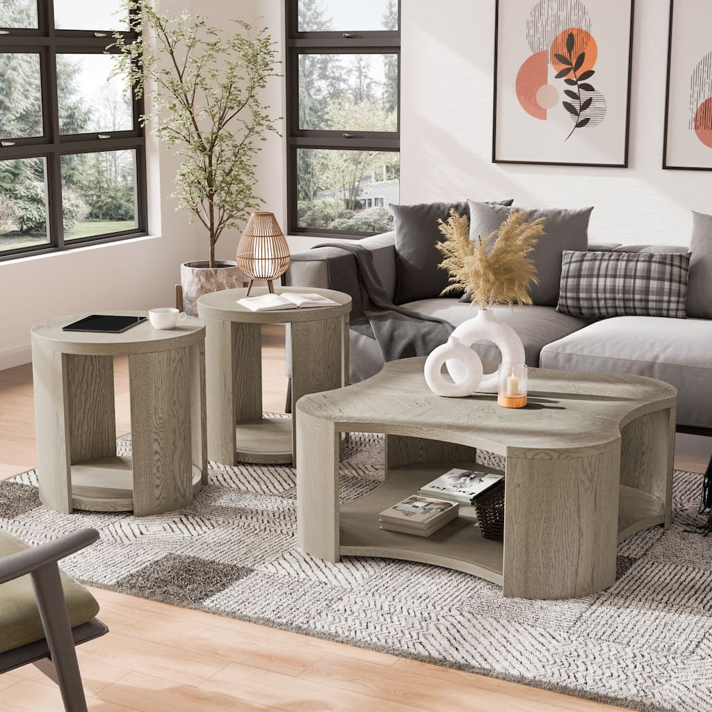 Furniture of America Piez Modern Oak Solid Wood 3-Piece Coffee Table Set with Casters