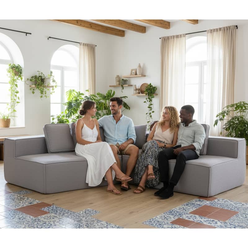 132"Oversized Teddy Fabric Modular Sectional Sofa,Full-Foam Cushion Design with Ultra Soft Feel with Six Cushions