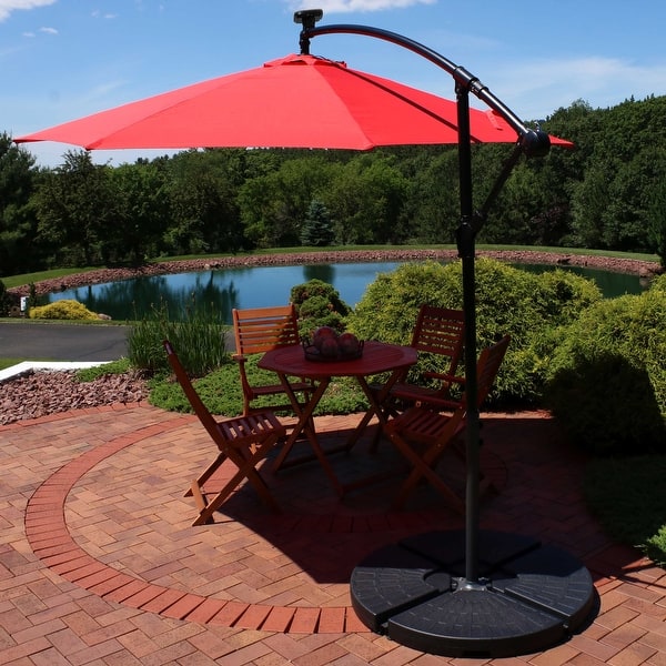 bed bath and beyond offset patio umbrella with solar lights Offset Patio Umbrella with Solar LED Lights - 9-Foot - Cherry - Bed Bath &  Beyond